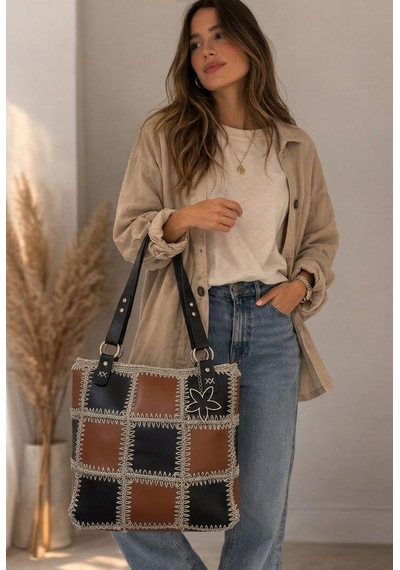 İlkecantadunyasi İlke Çanta Dünyası El Yapımı Patchwork Taba-siyah Deri Büyük Boy Tote El - Omuz Çantası Taba - Siyah İlkecantadunyasi İlke Çanta Dünyası El Yapımı Patchwork Taba-siyah Deri Büyük Boy Tote El - Omuz Çantası Taba - Siyah