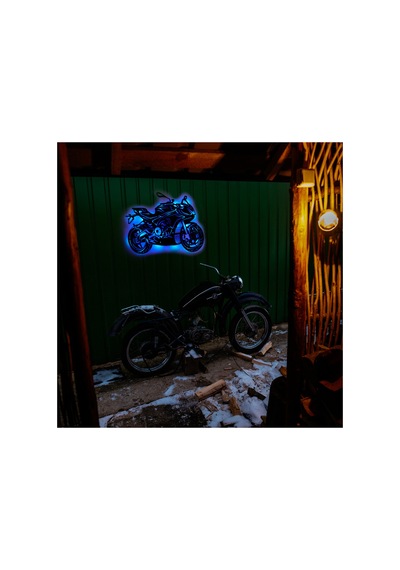 Led Işıklı Motor Dekoratif Tablo Duvar Dekorlu Gece Lambası Mavi - 743250974 Mavi