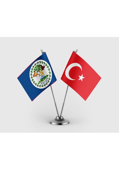 Belize Bayrağı Ve Türk Bayrağı İkili Saten Masa Bayrağı Takımı Diğer