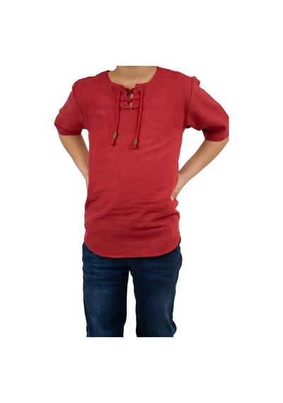 Eliş Şile Bezi Kısa Kol Şile Bezi Zımbalı Erkek Çocuk Tshirt Kırmızı 3051