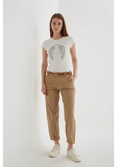 Fashion Friends Zımba Detaylı Baskılı Ekru Kadın T-shirt 25y0560k1 Ekru