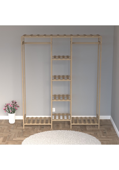 Ahşap Gardırop, Masif Ahşap Dolap, Açık Dolap, Ahşap Açık Gardırop 150x40x180 Ahşap