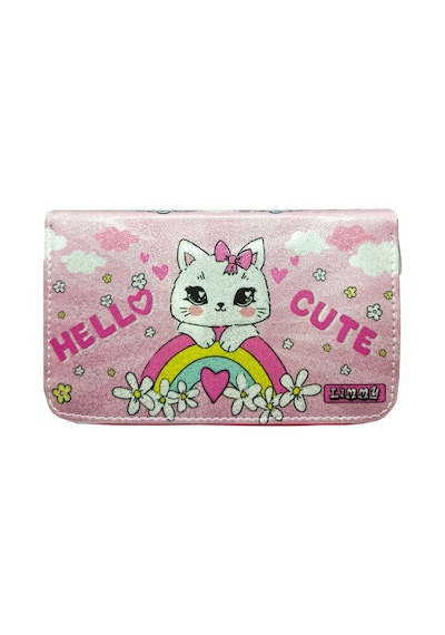 Simli Işıltılı Kitty Hello Cute Kalem Kutusu Vegan Deri Kalemkutu Üç Bölmeli Kalemlik -pembe