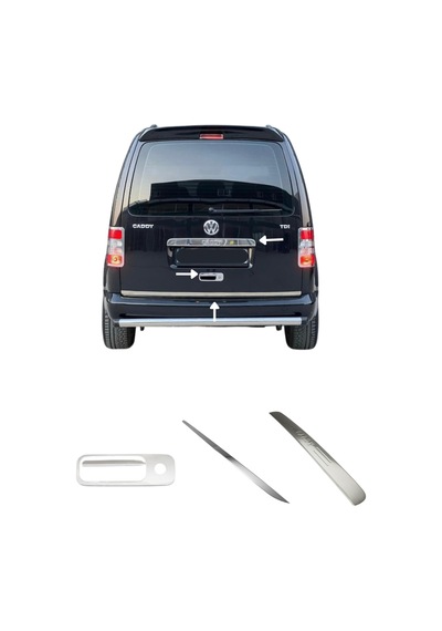 Volkswagen Caddy 2004-2010 3'lü Krom Arka Set Bagaj Çıtası + Bagaj Alt Çıtası + Bagaj Açma Paslanmaz