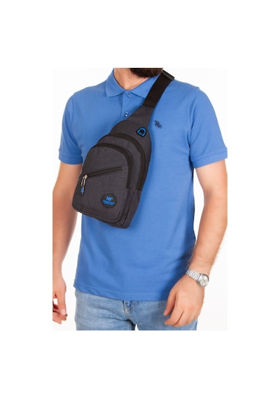 Newısh Polo Accessorıes Unisex Siyah Keten Kulaklık Çıkışlı Çapraz Askılı Bel Ve Omuz Çantası Siyah