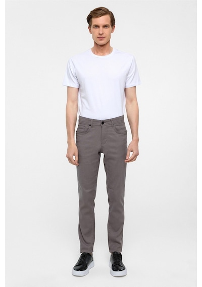 Süvari Gri Slim Fit 5 Cep Kalıp Armürlü Kanvas Pantolon
