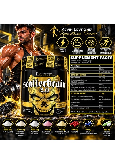 Kevin Levrone Scatterbrain Preworkout 2.0 Dma & Agmatine Sulfate Nitric Oxid Supplement 30 Servis Karışık