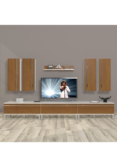 Decoraktiv Eko 8d Mdf Krom Ayaklı Tv Ünitesi Tv Sehpası Beyaz - Ceviz