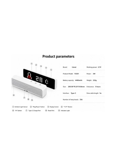 Ulanzi Tc001 Smart Pixel Saat Akıllı Led Masa Saati Beyaz