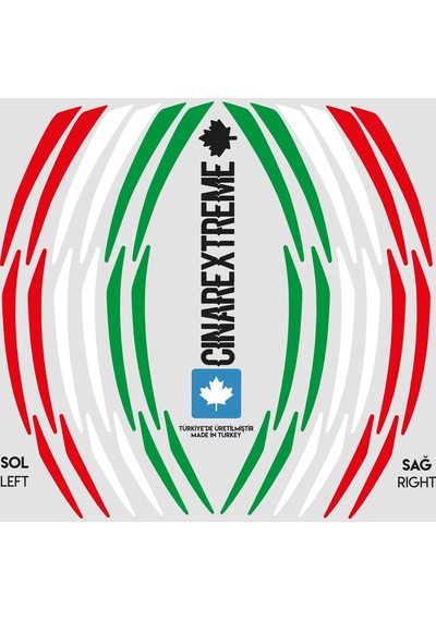 Italy Design Yeşil Beyaz Kırmızı İtalyan Jant Şeridi Sticker Çınar Extreme