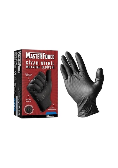 Master Force Siyah Nitril Muayene Eldiveni (L) - 50'li Paket