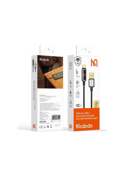Mcdodo CA-6650 6A Usb Type-C Halo Solunum Işıklı Şarj Kablosu 1.2 M Siyah