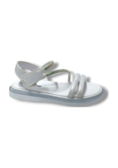 Arzen Bebe 221-25 Anatomik Taşlı Cırtlı Kız Çocuk Sandalet 31-36 Beyaz