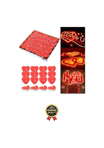 Özel Gün Sevgili Romantik 14 Şubat Dekoratif Süsleme Organizasyon Kırmızı Kalpli Tealight Mum 50adet Çok Renkli
