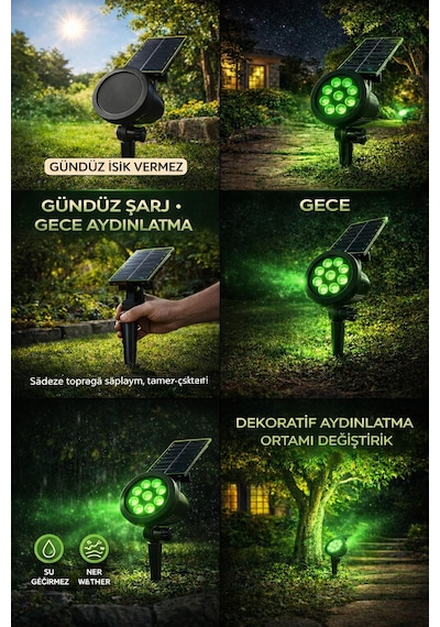 Güneş-solar Enerjili 10 W Yüksek Işık Çim Armetür Yeşil