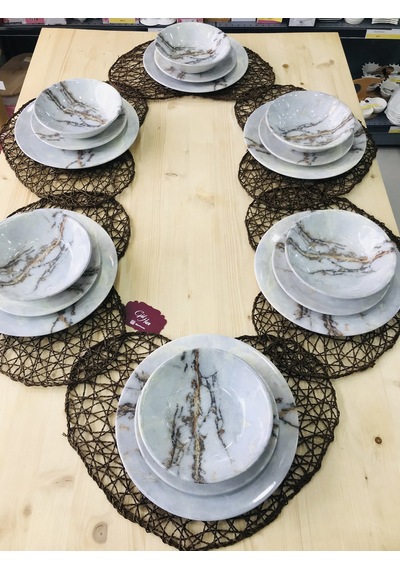 Keramika 18 Parça 6 Kişilik Yemek Takımı Mermer Kera Art