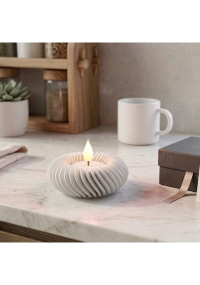Modern Tasarım Led Tealight Yuvarlak Beyaz Mumluk Dekoratif Masa Üstü Aksesuarı Beyaz