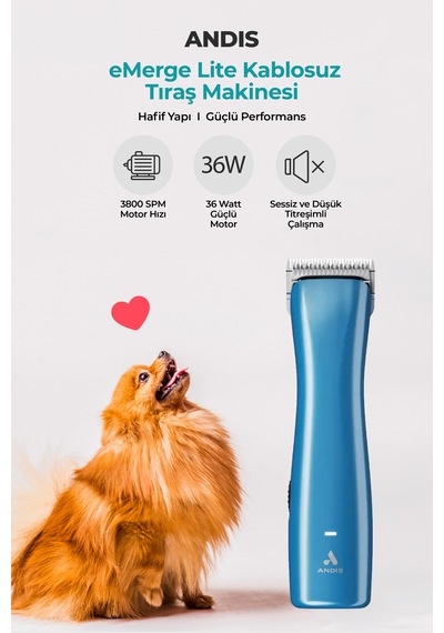 Andis Emerge Lite Şarjlı Profesyonel Kedi Köpek Tıraş Makinesi - 1,5 Mm Kesen 10 Numara Uç