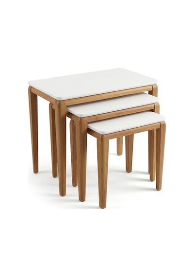 Ant Home Zigon Sehpa, 3'lü Yan Sehpa, Bohem Sehpa, %100 Doğal Ahşap, Salon Sehpa Ekru