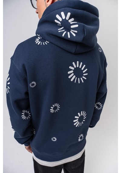 Respire Erkek Upload Baskılı Kapüşonlu Oversize Hoodie Lacivert