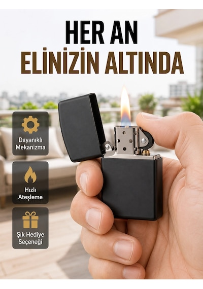 Metal Gövdeli Tasarım Çakmak Mat Yüzeyli Ve Ergonomik Tutma Özellikli Altın - Mavi