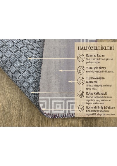 Turkıshrug Kıngdom Gri Beyaz Çizgili Halı Kaymaz Pamuk Tabanlı, Yumuşak Ve Dayanıklı Çok Renkli
