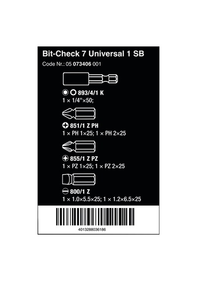 Wera Uç Çeşitleri, Bit-check 7 Universal 1 Sb, 7 Parça, Wera 0507