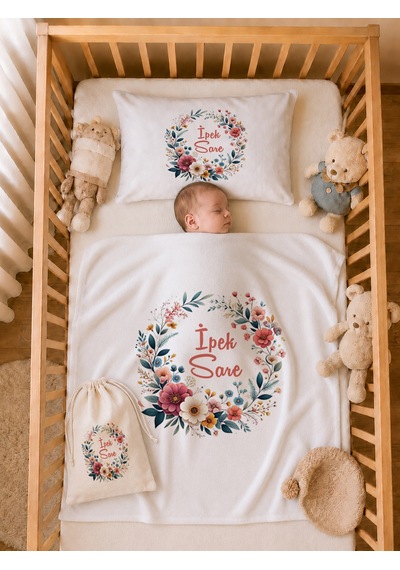 Pia Baby Kız Bebek %100 Pamuk Hediye Seti 6 Lı İsimli Keseli Tulum Şapka Eldiven Battaniye Ve Yastık Kılıfı 1069tybk3x Krem