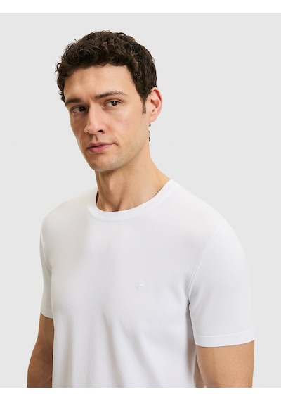 Beyaz Slim Fit Bisiklet Yaka Triko T-shirt