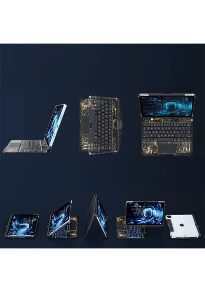 Gld-spt- Newface Jp11 Apple Uyumlu iPad Pro 11 2022 Kılıf Vales Dönen Ledli Klavyeli Tablet Kılıfı - Siyah