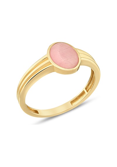 Debora Jewelry 14 Ayar Altın Oval Model Pembe Kedi Gözü Taşlı Yüzük