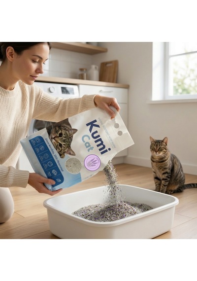 Kumi Cat Eko-premium Rahatlatıcı Etki Lavanta Kokulu Kedi Kumu, Güçlü Topaklanan Bentonit Kedi Kumu 5 L