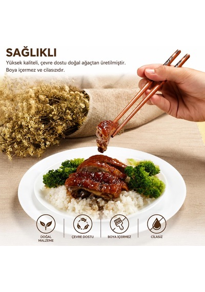Valkyrie Doğal Ahşap Yemek Çubuğu Seti 2 Çift Ejderha Desenli Çubuk Tutacaklı Kutulu 22,9 Cm Chopstick Seti