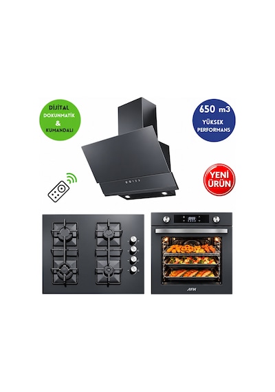 Eminçelik & AFM A47 FM7710 + 1240G Wok65 + FM3409 Antrasit - Gri Dijital 3'Lü Ankastre Set