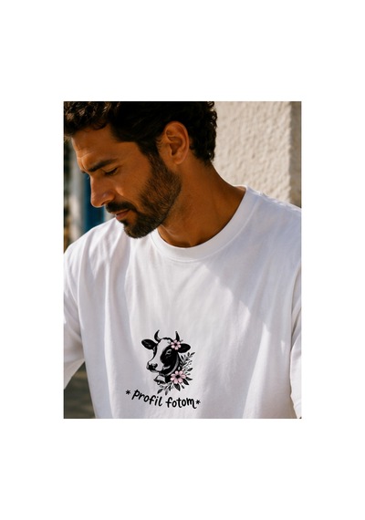 Qmen Style Unisex Beyaz Oversize Baskılı T-shirt Espirili İnek Baskılı %100 Pamuk