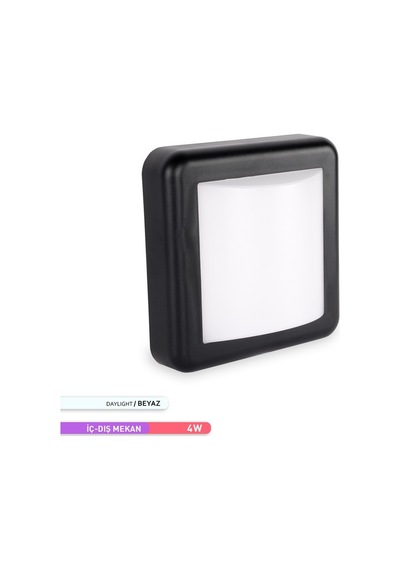 ACK 4W LED Duvar Apliği 6500K Beyaz Işık Siyah Kasa Dekoratif Duv Siyah