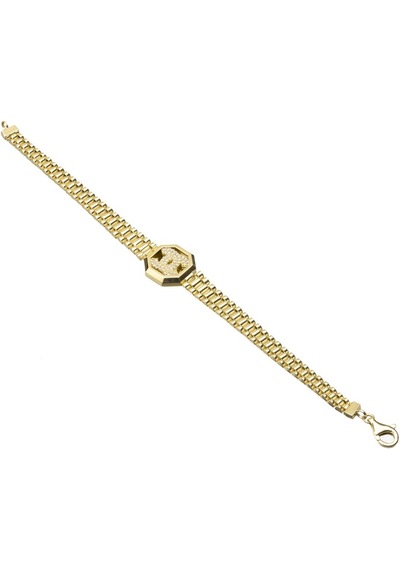 Kordonlu Taşlı Chanel Model Altın Bileklik  64037713 Sarı Altın