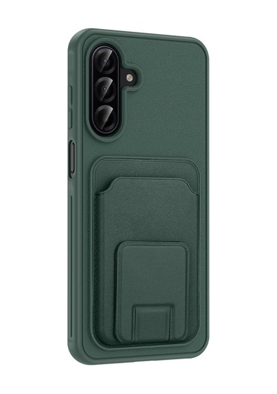 Samsung Galaxy A17 Uyumlu Kartlıklı Kılıf Gizli Kart Bölmeli, Stand Özellikli, Kamera Korumalı, Darbeye Dayanıklı, Deri Dokulu Telefon Kılıfı Yeşil