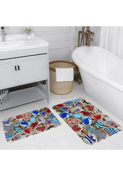 Rovigo Home Baskılı Kaymaz Taban 2'Li Banyo Paspas Takım Rvg5027-100x60-60x50 Çok Renkli