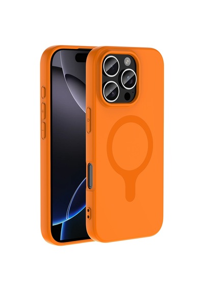 Maks Technology iPhone Uyumlu 16 Pro Max Kılıf M-safe Şarj Özellikli Mkst Aris Silikon Kapak - Turuncu
