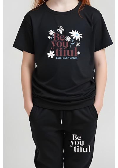 Fyk Kids Kız Çocuk Be You Tiful Baskılı Alt-üst Takım Siyah