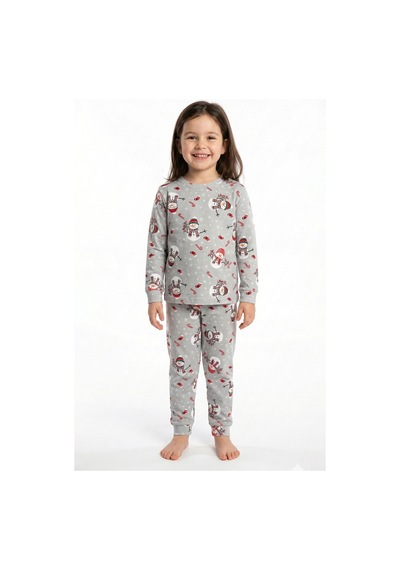 Zuzunga Unisex Yılbaşı Temalı Cute Kardan Adam Desenli Çocuk Pijama Takımı Gri