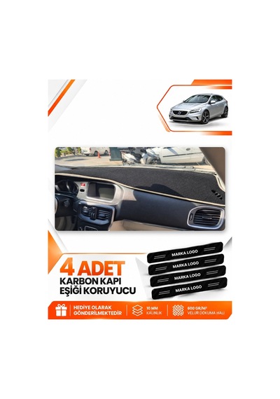 Volvo V40 2012-2019 Uyumlu Ön Örtüsü Torpido Koruma Koruyucu Kılıfı Halısı - Siyah Bej