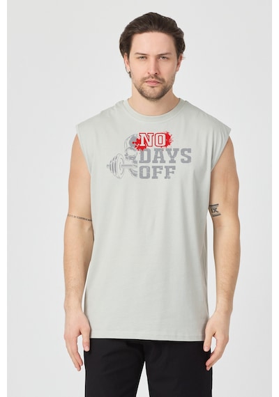 Urbantrendstore Baskılı Unisex Erkek Pamuklu Antrenman Sporcu Atleti Oversize Kolsuz T-shirt Gri