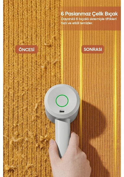 Sinbo Ss-4076 Şarjlı Tiftik Temizleyici Beyaz 6 Paslanmaz Çelik Bıçaklı, Type-c Şarjlı, Yapışkanlı Roller Başlıklı Beyaz