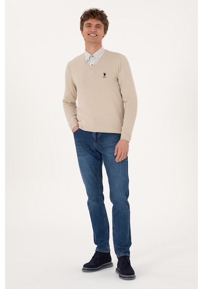 U.S. Polo Assn. Erkek Slim Fit V Yaka Taş Melanj Basic Kazak 50288881-VR225