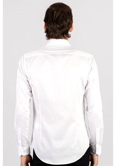 Tudors Slim Fit Koton Saten Premium Seri Erkek Gömlek-24016 Beyaz