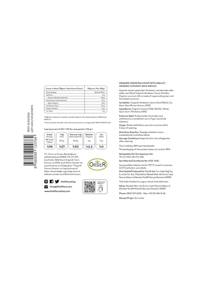 The LifeCo Organik Hindistan Cevizi Sütü 400 ML
