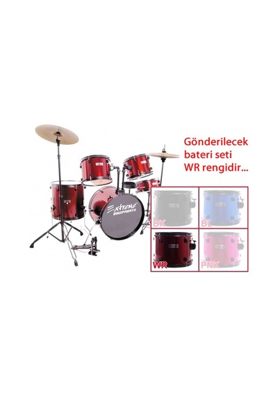 Extreme Xds565 Wr - Kırmızı Akustik Davul Seti