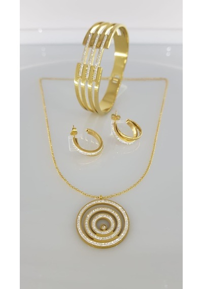 Venüs Gold Çelik Takı Seti Gümüş - Rose Gold